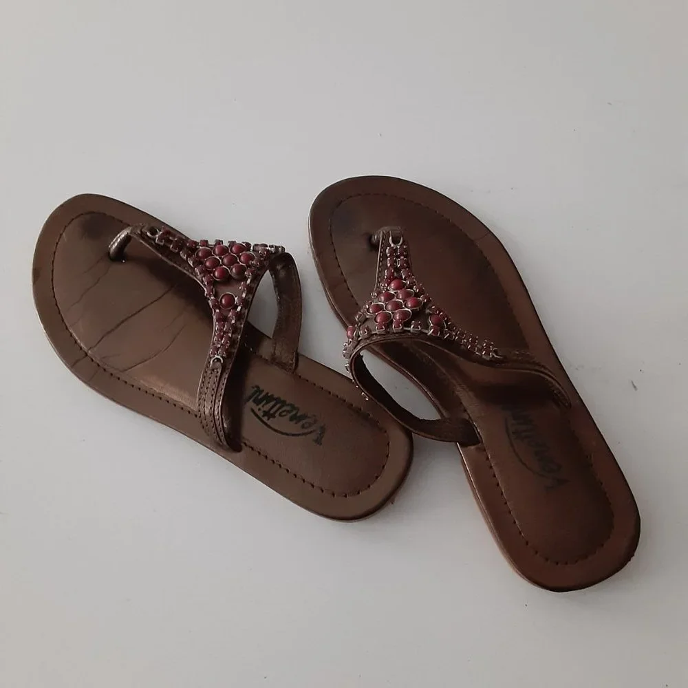 Vanettini little girls beaded thong slippers  little girl size 32